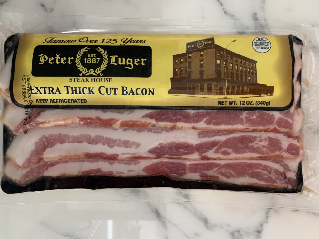 Package of extra thick cut bacon from Peter Luger steakhouse